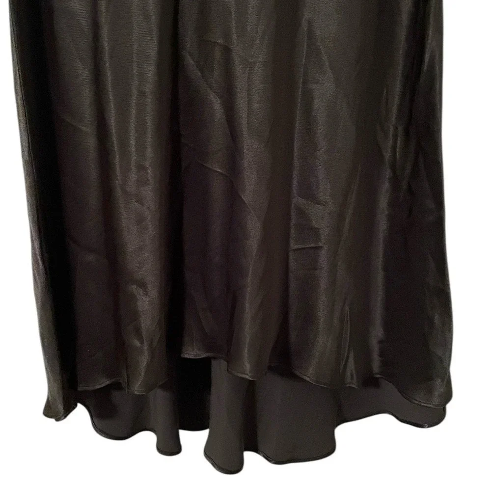 MNG Suit Women's‎ Black/Dark Forest Green Silky Flowy High Low Maxi Skirt Size M